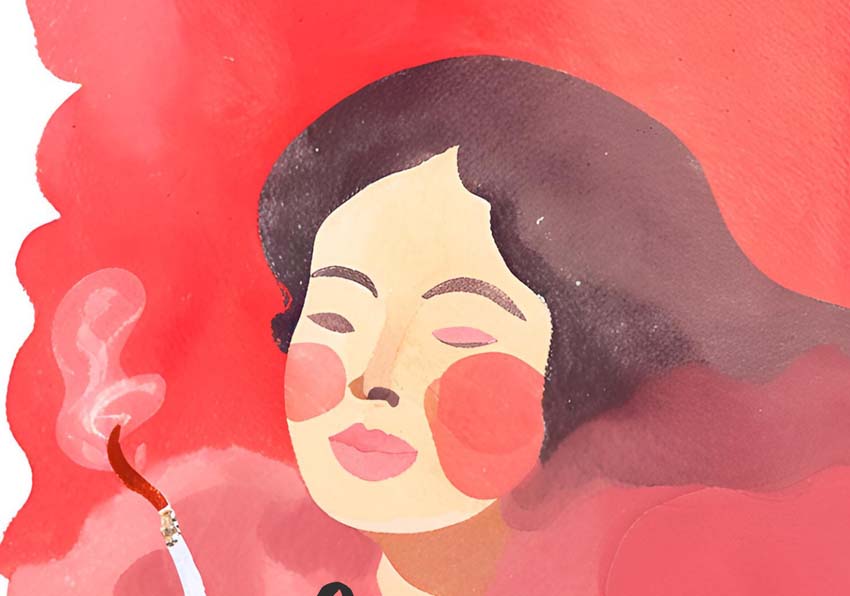 Dibujo de una mujer fumando